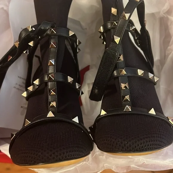 VALENTINO GARAVANI Rockstud Leather-trimmed Stretch-knit Sock Boots In Black